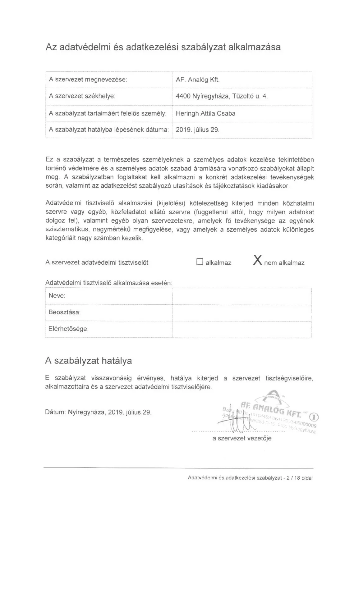adatvédelmi nyilatkozat 1 oldal
