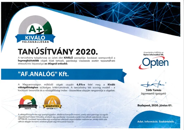 oklevél2020Opten Certificate2
